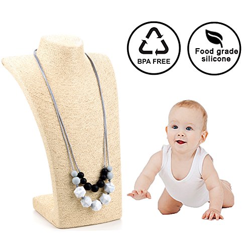 Lofca Baby Teething Necklace for Mom to Wear-Great Teether Toy -Food Grade Silicone,Anti Flammatory-100% BPA Free-'Claire'(Marble)