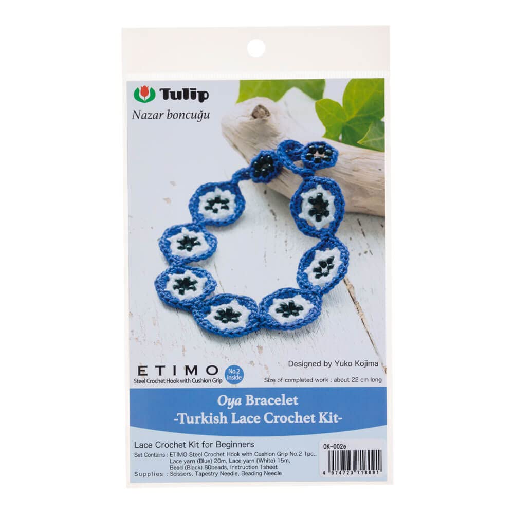 Tulip OYA Turkish Lace Bracelet Crochet Kit, Blue and White