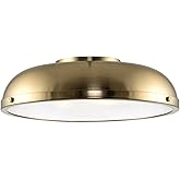 Kira Home Alston 14" 3-Light Modern Semi Flush Mount Close to Ceiling Light + Dome Shade, Cool Brass + Round Glass Diffuser