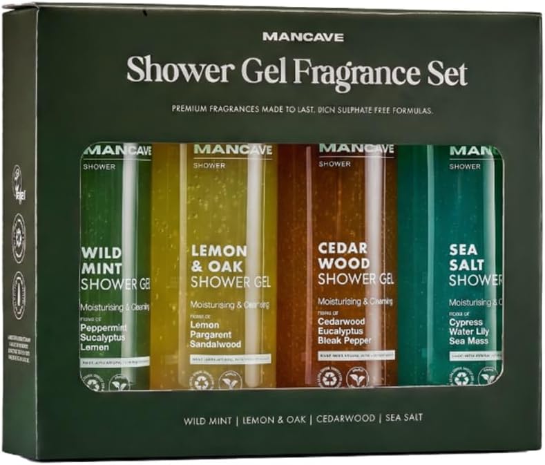 ManCave Ultra-Premium Shower Gel Gift Set 4 x 500ml Vegan Fragrances