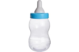 Evershine Plastic Baby Bottle Bank, 13" Blue Fillable Baby Shower Bank, Plastic Jumbo Baby Favor Bottle Centerpiece