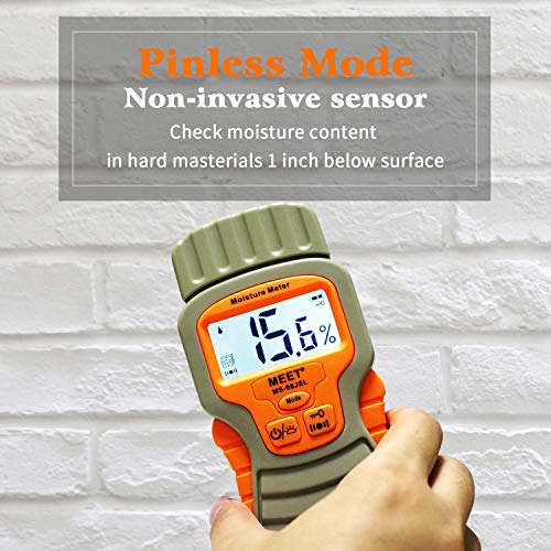 Pin & Pinless Moisture Meter, Digital Wood Moisture Tester, Non-invasive Pad + Pin Sensors Detector for Concrete, Drywall, Paper, Carpet, Backlit LCD Display with Audible Alarm - Thumbnail 2
