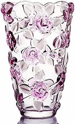 Crystal Glass Printing Flower vase, European Simple Modern Flower vase for Water Planting or Mantelpiece Living Room Dinner Table-Purple-B H22.5cmD14cm
