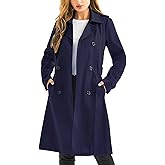 FARVALUE Women's Waterproof Trench Coat Long Double Breasted Windbreaker Classic Belted Lapel Overcoat with Removable Hood