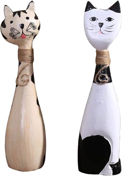 Vosarea 2pcs En Bois Chat Decoration Artisanat En Bois Bureau A Domicile Decoration De Bureau Amazon Fr Cuisine Maison