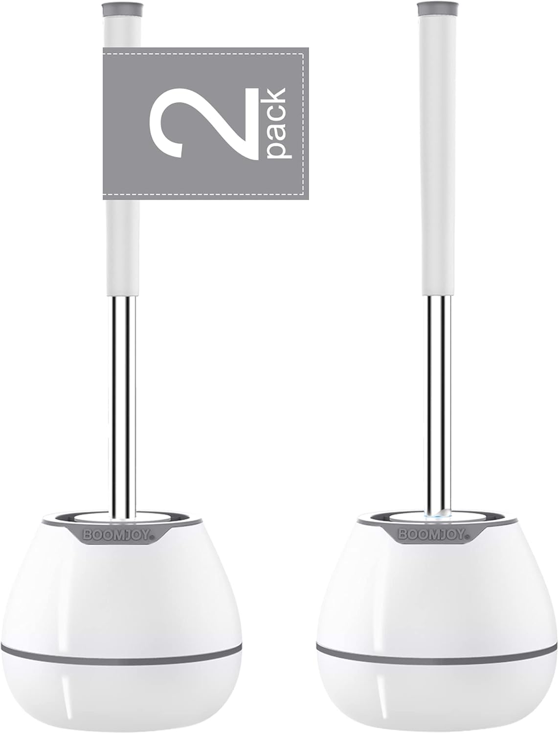 BOOMJOY Toilet Brush and Holder Set 2 PACK, Silicone Bristles Bathroom Cleaning Bowl Brush Kit with Tweezers - White: Kitchen & Dining