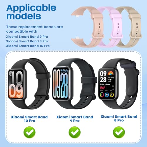 Xisair 3 Silicone Bands Compatible with Xiaomi Smart Band 9 Pro and Xiaomi Smart Band 8 Pro Sport Strap, Silicone, Breathable, Soft and Comfortable Replacement Straps for Miband 9 Pro, Miband 8 Pro