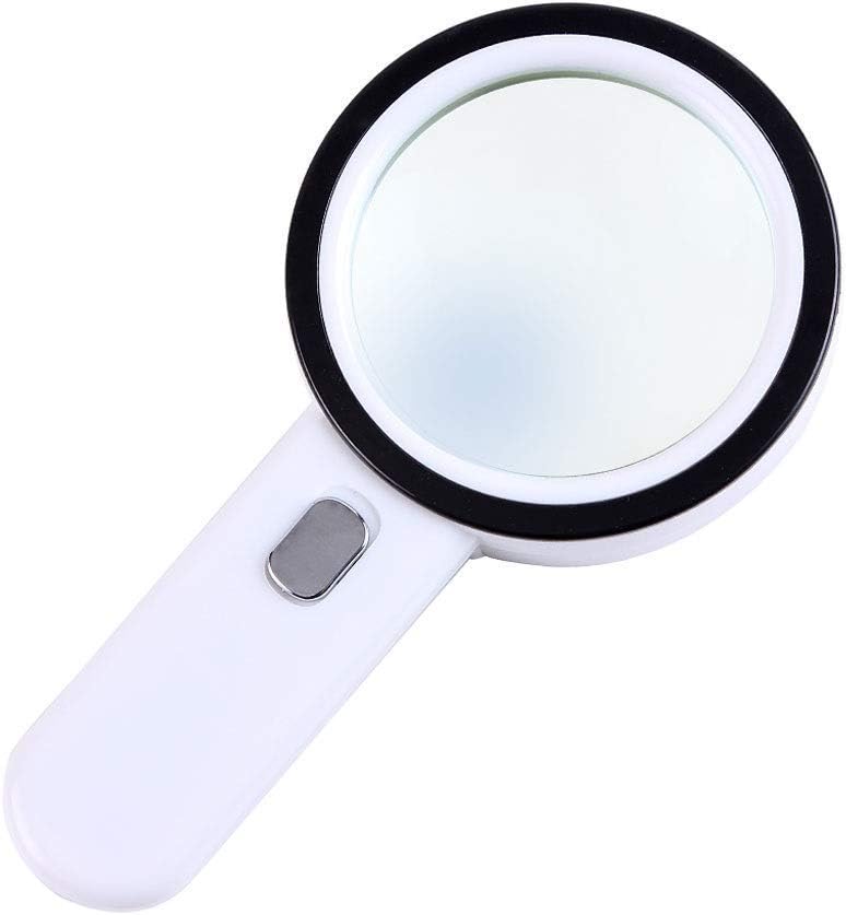 Cxjff Magnifying Glass with Light Handheld Magnifier, 30x High Definition Optical Lens with Lamp Reading Magnifier Jewelry Antique Large Lens 90mm 2X 4X 25x Lightweight Handheld Magnifying Glass