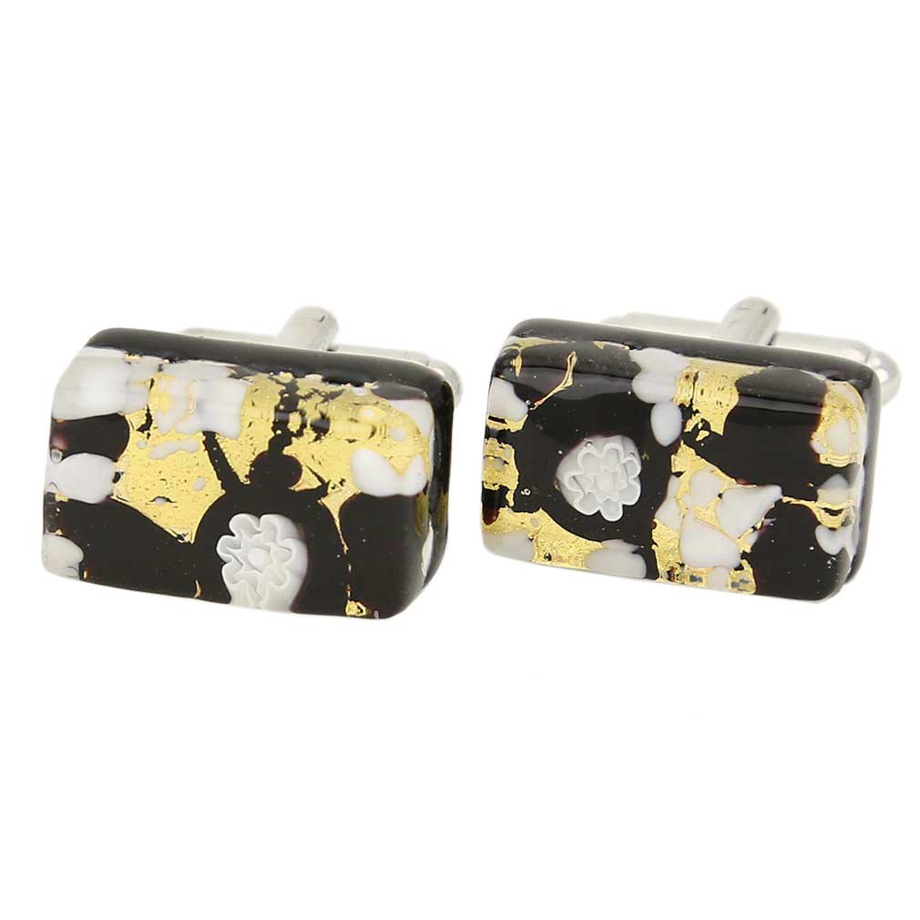 Glass Of Venice Murano Glass Venetian Classic Rectangular Cufflinks - Black Gold