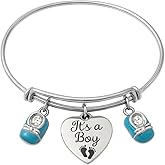 It’s a Boy Charm Bracelet – Silver Plated Expandable Bangle with Baby Bootie Charms – New Baby Gift, Baby Shower, Gender Reveal Bracelet, Adjustable One Size Fits Most