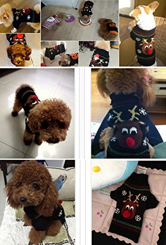 Moolecole Puppy Dog Christmas Knitted Sweater Reindeer Sweatshirt Clothes Pet Winter Knitwear Coat Warm Hoodies Apparel Black L - Thumbnail 7
