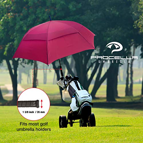 Procella Golf Umbrella Windproof Waterproof - 62 Inch Large Automatic Open Rain & Wind Resistant Vented Double Canopy - Best Golf-Sized Stick Umbrellas for Men and Women (Maroon)