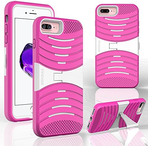 Apple iPhone 8 Plus / 7 Plus / 6 Plus Case, INNOVAA Turbulent Heavy Duty Shockproof Kickstand Dual-Layer Rugged Armor Case W/ Free Touch Screen Stylus Pen - White/Pink