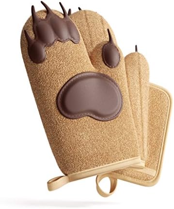 toem Bear Paw Oven Mitts & Pot Holder Kitchen Set Set has 2 Heat Resistant Silicone Padded Gloves, 1 for Each Hand, 1 Terry Cloth Pot Holder & Free Self Adhesive Hook