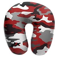 KIENGG Black White Red Camouflage Memory Foam U-Shaped Pillow,Unique Travel Rest Pillow for Neck Pain,Breathable Soft Comfortable Adjustable