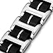 INBLUE Men's Stainless Steel Rubber Bracelet Link Wrist Silver Tone Black Rectangular