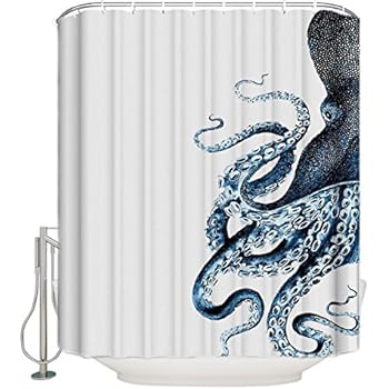 Octopus Shower Curtain, Blue Kraken Bathroom Decor Waterproof Fabric Polyester Sets with Hooks,60