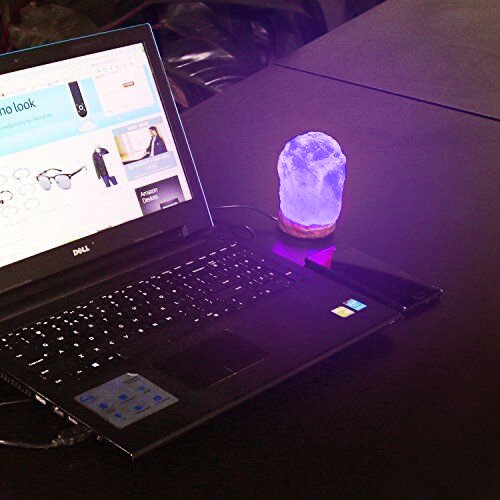 HOCINA Natural Himalayan Rock Salt Mini Lamp Multi Color Change with Wood Base, USB Powered & LED (Bulbs Included) For Baby Room 1.8lbs 4 inch