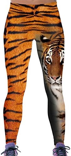Irecall Women's Yellow Tiger Print Tights Capri Yoga Running Workout Leggings Pants (ONE SIZE, Yellow tiger)
