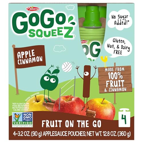 GOGO SQUEEZ NO SUGAR ADDED APPLESAUCE AND FRUIT PUREE, APPLE CINNAMON, 3.2 OZ POUCHES (PACK OF 48), FRUIT SNACKS FOR KIDS, GLUTEN FREE, NUT FREE, RECLOSEABLE CAP, BPA FREE