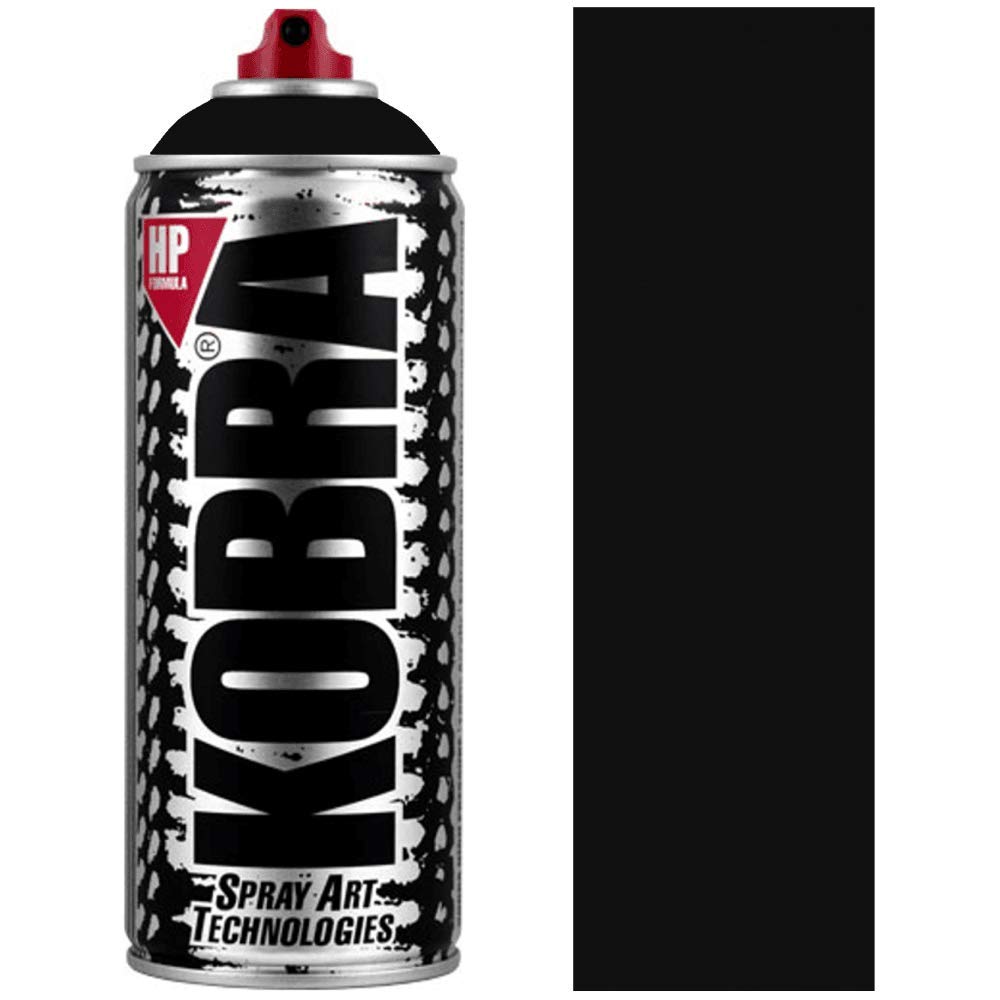 Kobra HP High Pressure Spray Paint 400ml Can – Professional Grade 100% Acrylic Formula with Matte Finish for Graffiti, Street Art, Crafts & Multi-Surface Use (6 Satin Black)