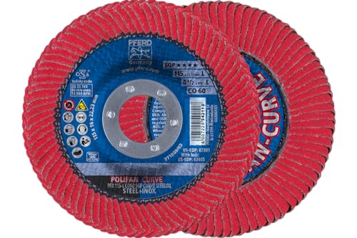 PFERD 67344 Polifan PFR Curve Radial Type Flap Disc, Ceramic Oxide, 5 Diameter, 7/8 Arbor Hole, 12200 RPM, 60 Grit