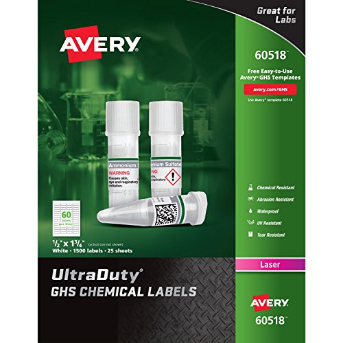 Avery UltraDuty GHS Chemical Labels for Laser Printers, Waterproof, UV