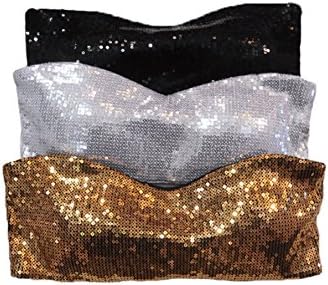 Simply Savvy Co Sequin Bra Tube Top for Women in Gold, Black or Silver (Silver)