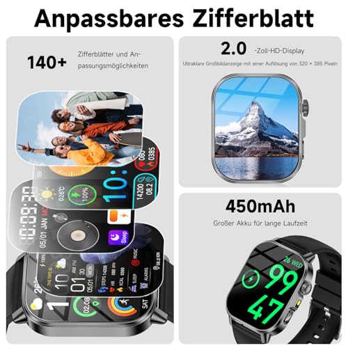 2026 Smartwatch Women Men ECG/Blood Pressure/Uric Acid/BMI/HRV/LED Light, 2.0 Inch Health Watch with 24H Blood Pressure Measurement SpO2 Heart Rate Monitor Body Temperature Sleep Monitor, SOS