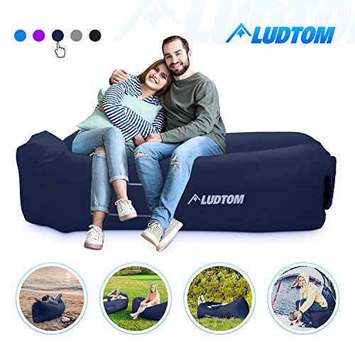 ludtom Inflatable Lounger Air Sofa Hammock, 440 lb Portable and Waterproof Ideal Inflatable Pouch Couch for Camping Gear and Accessories for Outdoors Pool Backyard Traveling Navy