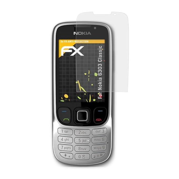 atFolix Panzerfolie kompatibel mit Nokia 6303 Classic Schutzfolie, entspiegelnde und stoßdämpfende FX Folie (3X)