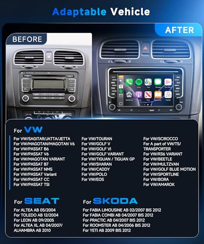 VECHTEL 4G+64G Android 15 Car Radio for VW Golf 5 6 Passat Jetta Caddy EOS T5 Tiguan Touran CC Polo, 7 Inch HD Screen Tactile co Carplay Android Car Wireless GPS WiFi USB Type-C Bluetooth FM RDS Camera