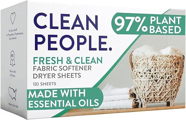 THE CLEAN PEOPLE FABRIC SOFTENER SHEETS – DRYER SHEETS – SOFTENS & REMOVES STATIC CLING – VEGAN LAUNDRY SOFTENER WITH ESSENTIAL OILS – FRESH SCENT, 120 PACK