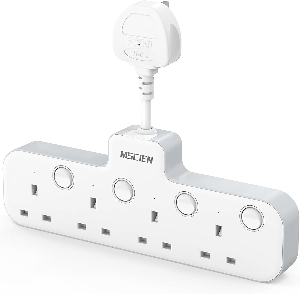Mscien 4 Way Plug Adapter with USB and Switches 3250W Safety Extension