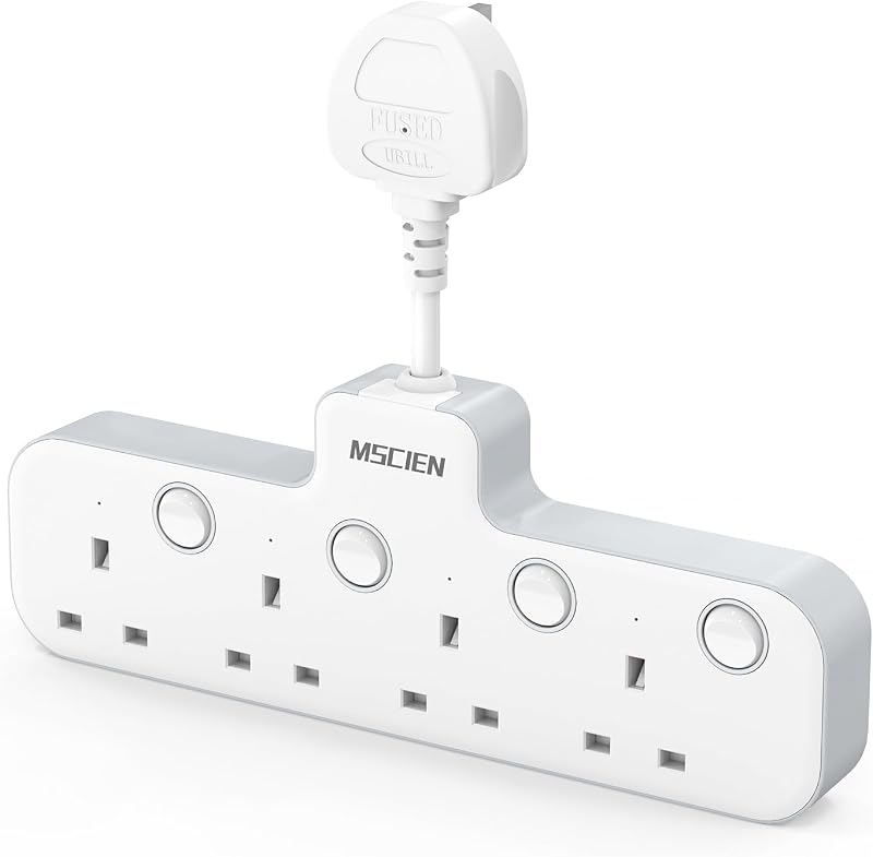Mscien 4 Way Plug Adapter with USB and Switches 3250W Safety Extension