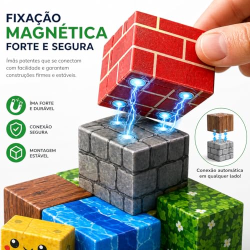 Blocos de Montar Magnéticos 72 Peças Infantil – Kit Construção Criativa 3D Educativo, Estimula Coordenação, Imaginação e Raciocínio – Brinquedo Interativo para Crianças