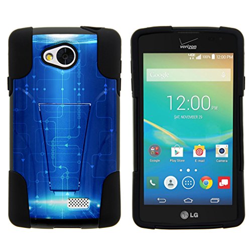 TurtleArmor ® | LG Tribute Case | LG Optimus F60 Case | LG Transpyre Case [Gel Max Cover] Hard Shell Soft Silicone Case Hybrid Built-in Kickstand Alien and UFO Artwork Series - Blue Technology