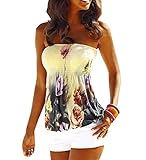Fairviewer Women's Floral Print Strapless Pleated Tube Top Shirt