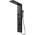 ROVOGO Shower Panel Tower System with Rainfall Waterfall Shower Head, 6 Body Jets, Handheld and Temp Display, Stainless Shower Column with Mixer Valve, All Black