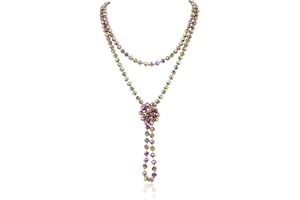 RIAH FASHION Hand Knotted Beads Endless Long Statement Necklace - Handmade Versatile Beaded Strand Lariat Multi Layer Infinity Wrap 60" Sparkly Faceted Crystal Rondelle, Faux Pearl