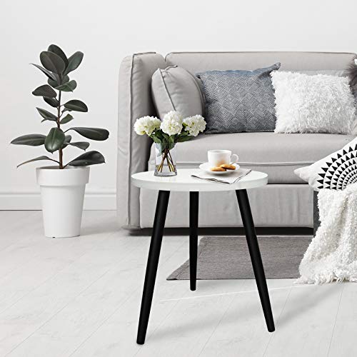 Small Round Coffee Table, White Wood Coffee Side Table with Sturdy