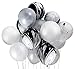 TOKYO SATURDAY 12 Inch Latex Balloons - 32 Pack Mix Silver White Black Agate Mix Latex Marble Balloon Decoration - For Wedding, Birthday Party, Photobooth, Backdrop, And Funeral (Agate Silver White)