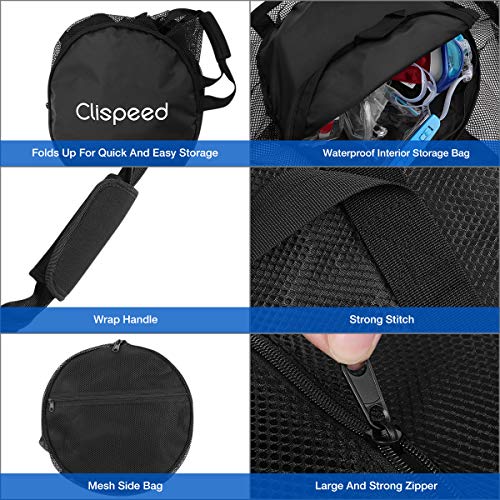 CLISPEED Mesh Duffle Bag Extra Large Dive Gear with Zipper for Diving Swimming Travelling Beach Sports Equipment