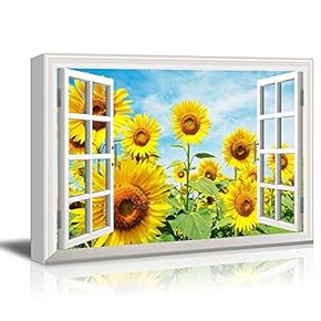 Canvas Wall Art - Window into a Sunflower Field - Giclee Print Gallery Wrap Modern Home Art Ready to Hang - 12x18 inches