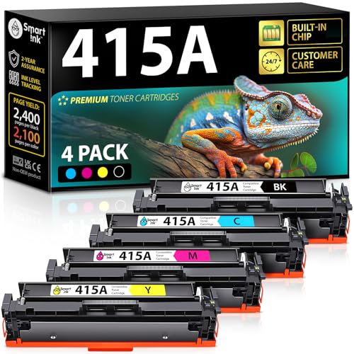 Smart Ink 415A 415 Toner Compatible with Chip for HP 415A 415A (Black Cyan Magenta) as Replacement for Laserjet Pro MFP M479fdw M479fdn M479fdw M454dw M454dn (W2030A W2031A W2032A W2033A)