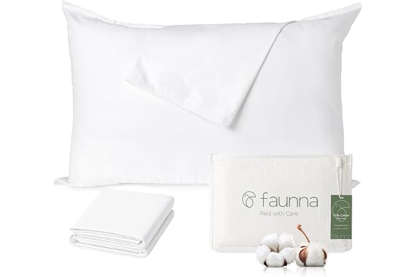 FAUNNA 100% Cotton Pillow Protectors, Bed Bug & Dust Mite Proof Pillow Covers, Hypoallergenic, Premium Breathable Zippered Pr