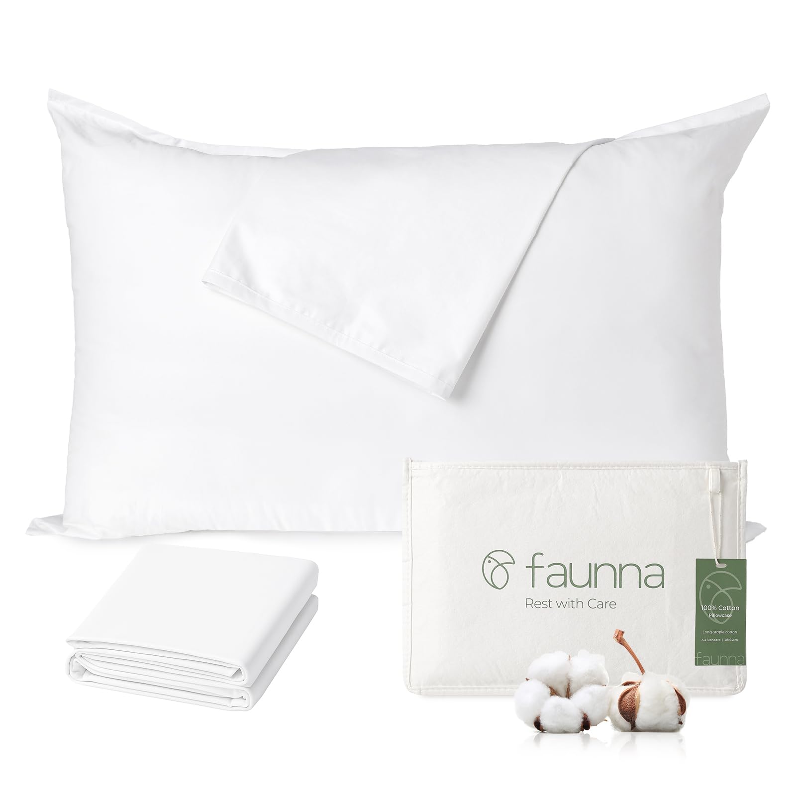 Photo 1 of FAUNNA 100% Cotton Pillow Protectors, Bed Bug Proof, Hypoallergenic, Featuring Antimicrobial Product Protection for Enhanced Freshness, - Premium Breathable Zippered Protectors