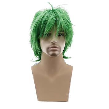 Cosplaza Perucke Men Short Fluffy Hair Anime Cosplay Wigs Party Dress Costume Full Hair Mixed Green