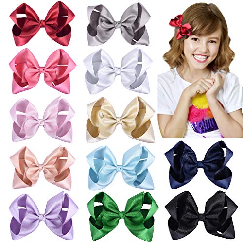Deeka 12pcs 4 Glitter Grosgrain Ribbon Hair Bow Alligator Clips