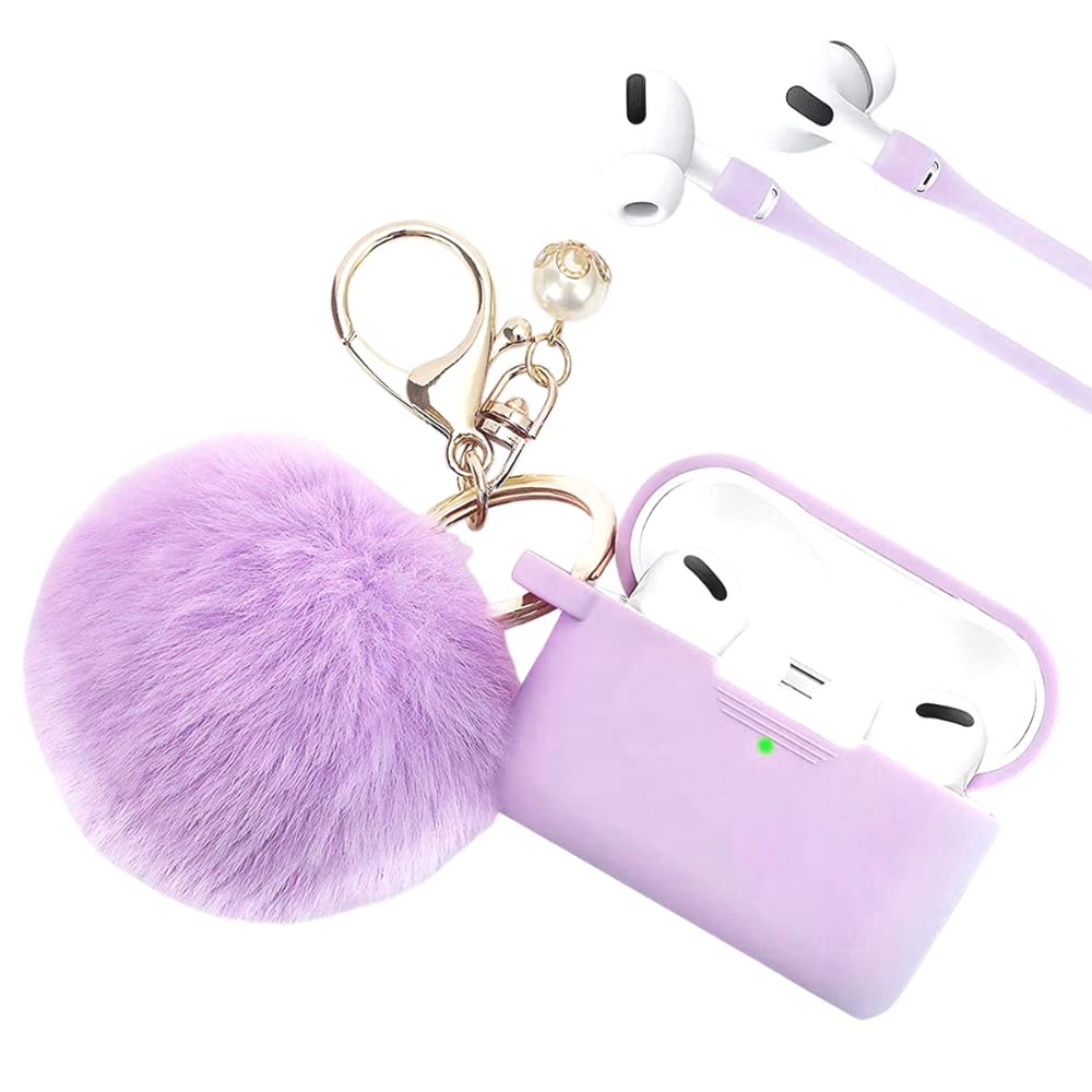 For Apple AirPod Pro Case, PERSONALLY YOURZ Airpod Case Cute For Apple Airpods 1 Silicone Protective AirPod Case With Pompom Best Gift For Women and Girls (Light Lilac) — image 1
